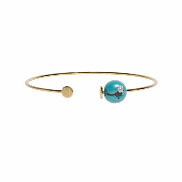 Jonc or jaune, "Muse Téthys" Bleu turquoise